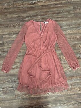 Allison & Kelly Sheer Dot Wrap Dress in Dusty Rose
